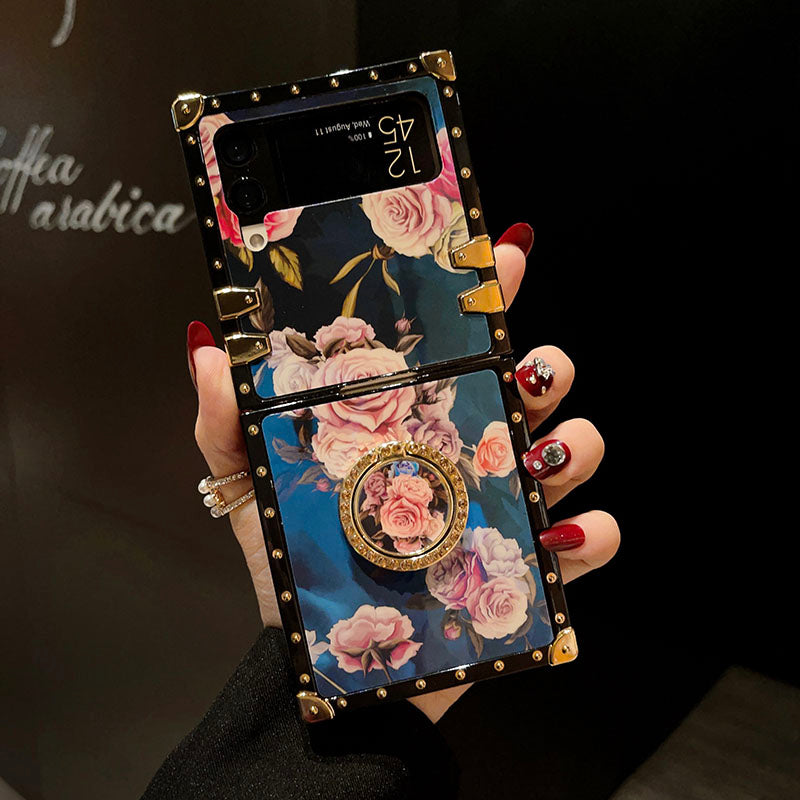 Stylish French Style Flower Ring Phone Case for Samsung Galaxy Z Flip4 Flip3 5G pphonecover