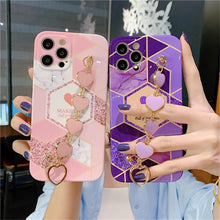 Load image into Gallery viewer, Love Heart Geometric Marble Phone Case with Bracelet For iPhone 11 12 Pro X XR XS Max 7 8 Plus SE 2020 - VooChoice
