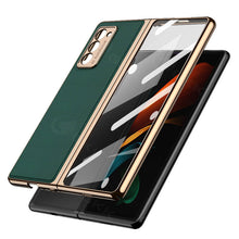 Load image into Gallery viewer, Luxury Leather Carbon Fiber Plating Case For Samsung Galaxy Z Fold3 Fold2 With Tempered Glass Screen