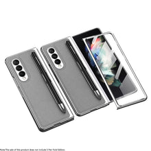 Load image into Gallery viewer, Luxury Leather Carbon Fiber Plating Case For Samsung Galaxy Z Fold3 Fold2 With Tempered Glass Screen