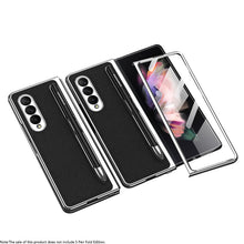 Load image into Gallery viewer, Luxury Leather Carbon Fiber Plating Case For Samsung Galaxy Z Fold3 Fold2 With Tempered Glass Screen
