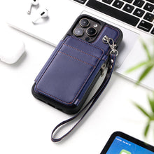 Load image into Gallery viewer, Luxurious Leather Card Holder Anti-fall Protective iPhone Case With Wrist Strap