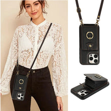 Load image into Gallery viewer, Luxurious Leather Card Holder Anti-fall Protective iPhone Case With Lanyard
