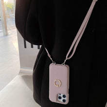 Load image into Gallery viewer, Luxurious Leather Card Holder Anti-fall Protective iPhone Case With Lanyard & Mirror