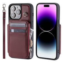 Load image into Gallery viewer, Luxurious Leather Card Holder Anti-fall Protective iPhone Case With Wrist Strap