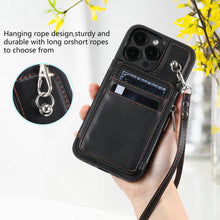 Load image into Gallery viewer, Luxurious Leather Card Holder Anti-fall Protective iPhone Case With Wrist Strap
