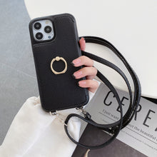 Load image into Gallery viewer, Luxurious Leather Card Holder Anti-fall Protective iPhone Case With Lanyard & Mirror
