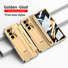 Load image into Gallery viewer, Plating Galaxy Z Fold5 Leather Case with Front Screen Protector & Flat Hinge & Pen Slot With Stylus - mycasety2023 Mycasety