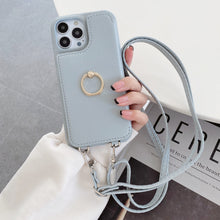 Load image into Gallery viewer, Luxurious Leather Card Holder Anti-fall Protective iPhone Case With Lanyard & Mirror