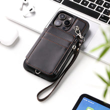 Load image into Gallery viewer, Luxurious Leather Card Holder Anti-fall Protective iPhone Case With Wrist Strap