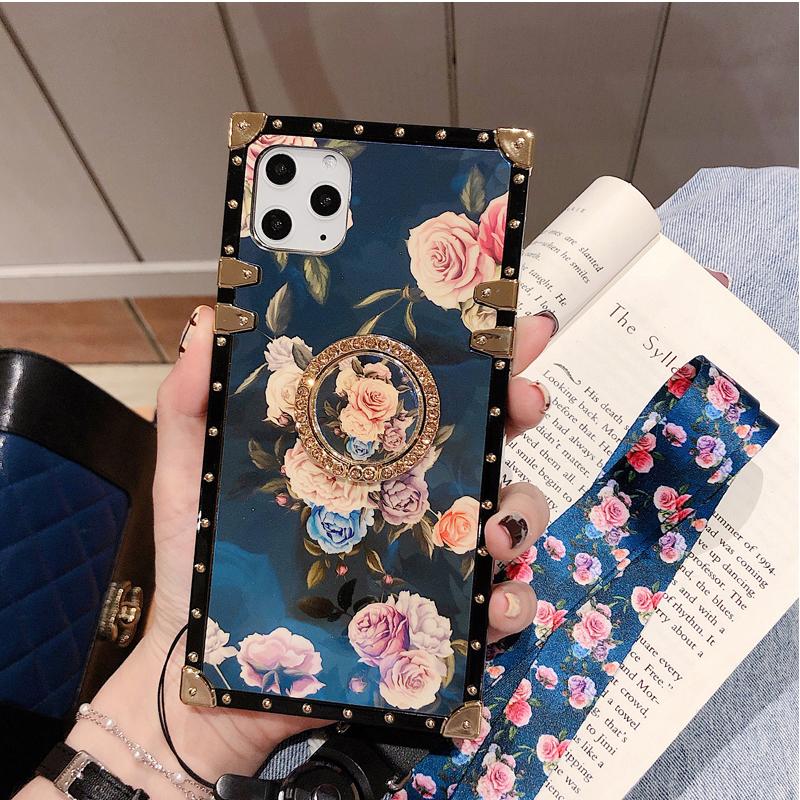 2020 Stylish French Style Flower Lanyard Ring Phone Case for iPhone