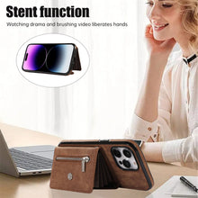 Load image into Gallery viewer, Luxurious Leather Card Holder Anti-fall Protective iPhone Case With Wrist Strap