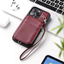 Load image into Gallery viewer, Luxurious Leather Card Holder Anti-fall Protective iPhone Case With Wrist Strap