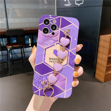 Load image into Gallery viewer, Love Heart Geometric Marble Phone Case with Bracelet For iPhone 11 12 Pro X XR XS Max 7 8 Plus SE 2020 - VooChoice
