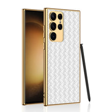 Load image into Gallery viewer, Weaved Pattern Electroplated PU Leather Mobile Phone Case For Samsung Galaxy S23 Ultra Plus
