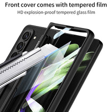 Load image into Gallery viewer, Slim Leather Samsung Galaxy Z Fold 5 Case with Front Screen Tempered Glass Protector & Pen Slot & Stylus - mycasety2023 Mycasety