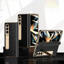 Load image into Gallery viewer, Handmade Leather Crocodile Pattern Phone Case With Back Screen Protector For Samsung Galaxy Z Fold4 5G