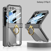 Load image into Gallery viewer, Samsung Galaxy Z Flip 5 Hinge Full Coverage Airbag Phone Case with Ring Front Screen Tempered Glass Protector - mycasety2023 Mycasety
