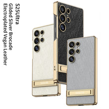 Load image into Gallery viewer, Electroplated Leather Shockproof Phone Case With Bracket For Galaxy S25 S24 S23 Ultra
