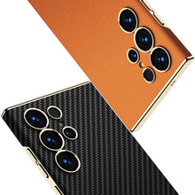 Load image into Gallery viewer, Golden Electroplated Leather Shockproof Phone Case For Galaxy S25 Ultra
