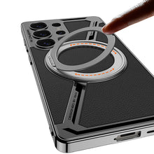 Load image into Gallery viewer, Electroplating Leather Shockproof Phone Case With Magnetic Ring Holder For Galaxy S25 S24 S23 Ultra
