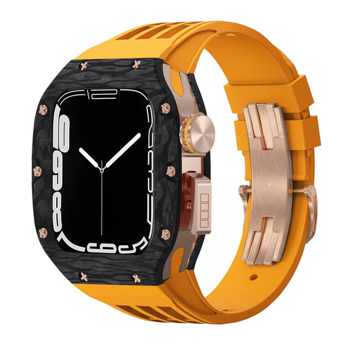 Luxurious Carbon Fiber Metal Case Strap For Apple Watch Series 44/45 mm - Mycasety Mycasety