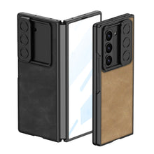 Load image into Gallery viewer, Leather Lens Slide Protector Shockproof Phone Case With Screen Protector For Galaxy Z Fold 6
