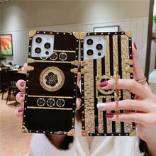 Load image into Gallery viewer, Luxury Brand Black Rose Flower Stripe Glitter Gold Square Case For Samsung
