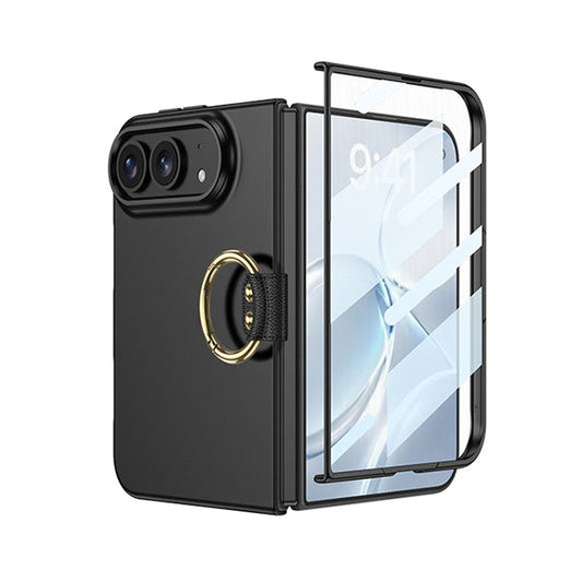iPhone Duo | Slim Full‑Coverage Phone Case Built-in Tempered Glass Film & Side Clip‑Style Finger Ring Grip