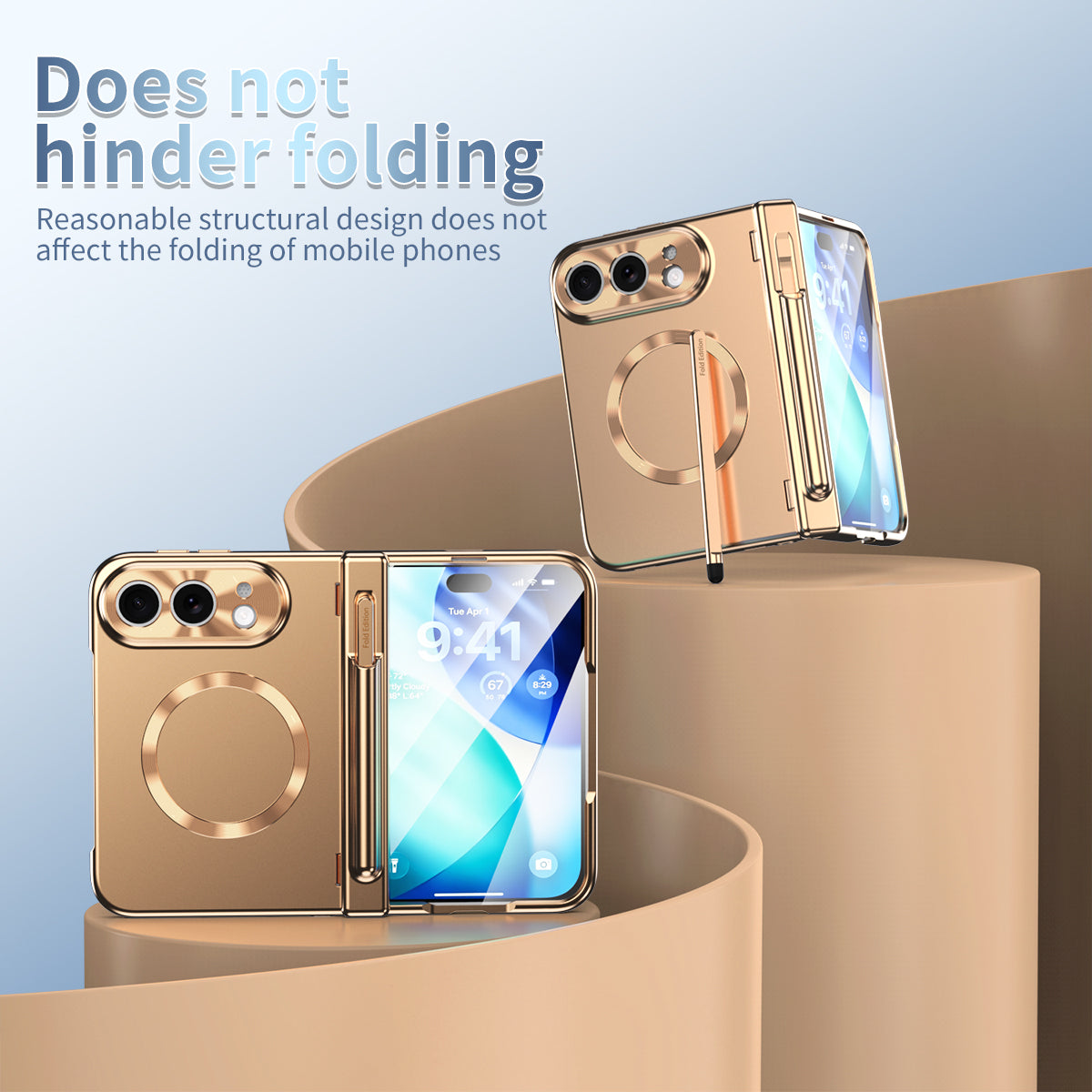 iPhone Duo | Golden Business Phone Case Built-in Tempered Glass Film & Stylus & Two Magnetic Hinge Options