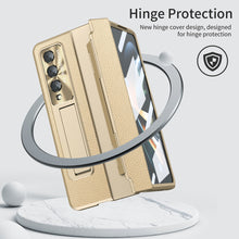 Load image into Gallery viewer, Hinge Folding Leather Magnetic Bracket Shell Electroplated Case For Samsung Galaxy Z Fold3 Fold4 5G With S Pen Slot &amp; Stylus - Mycasety Mycasety
