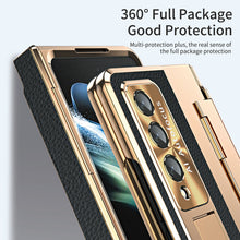 Load image into Gallery viewer, Hinge Folding Leather Magnetic Bracket Shell Electroplated Case For Samsung Galaxy Z Fold4 Fold3 5G With S Pen Slot &amp; Stylus - Mycasety Mycasety
