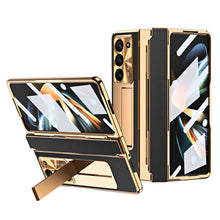 Load image into Gallery viewer, Luxury Leather Magnetic Bracket Shell Electroplated Phone Case For Samsung Galaxy Z Fold3/4/5 With Back Screen Glass - Mycasety Mycasety
