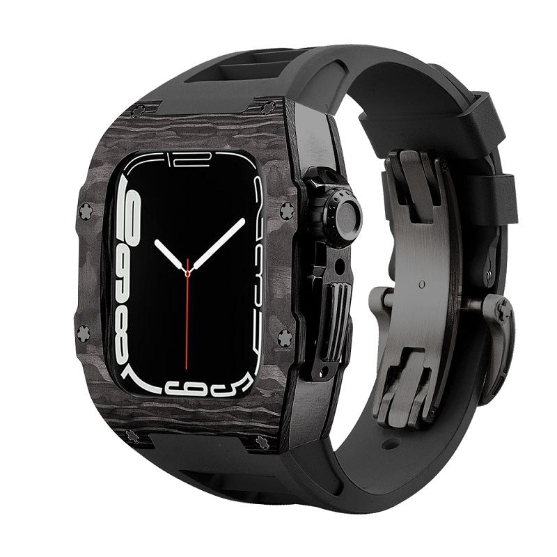 Carbon Fiber And Titanium Case With Fluororubber Strap For Apple Watch 44/45 MM - Mycasety Mycasety