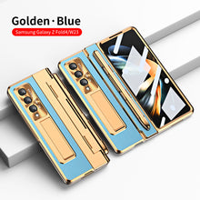 Load image into Gallery viewer, Hinge Folding Leather Magnetic Bracket Shell Electroplated Case For Samsung Galaxy Z Fold4 Fold3 5G With S Pen Slot &amp; Stylus - Mycasety Mycasety
