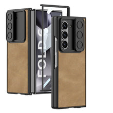 Load image into Gallery viewer, Leather Lens Slide Protector Shockproof Phone Case With Screen Protector For Galaxy Z Fold 6
