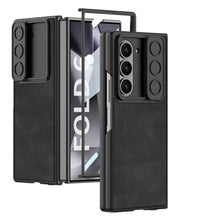 Load image into Gallery viewer, Leather Lens Slide Protector Shockproof Phone Case With Screen Protector For Galaxy Z Fold 6
