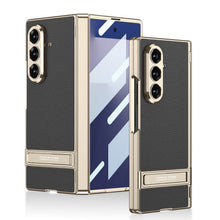Load image into Gallery viewer, Golden Electroplated Leather Shockproof Phone Cover For Galaxy Z Fold7

