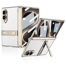 Load image into Gallery viewer, Leather Case For Galaxy Z Fold8 Wide Ultra – Gold-Finish Frame, Built-In Tempered Glass Film &amp; Hidden Kickstand
