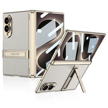 Load image into Gallery viewer, Golden Electroplated Leather Shockproof Phone Cover For Galaxy Z Fold8 Ultra Wide
