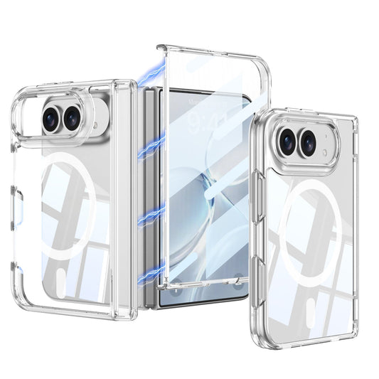 iPhone Duo - Magnetic Hinge Protection Clear Cover Built-in Tempered Glass Film & Magnetic Ring