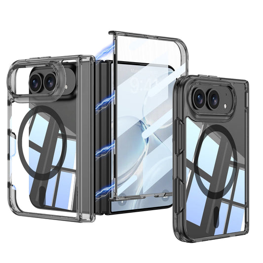 iPhone Duo - Magnetic Hinge Protection Clear Cover Built-in Tempered Glass Film & Magnetic Ring