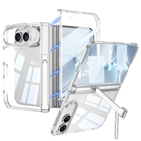 iPhone Duo - Magnetic Hinge Protection Clear Cover Built-in Tempered Glass Film & Tri‑Fold Kickstand