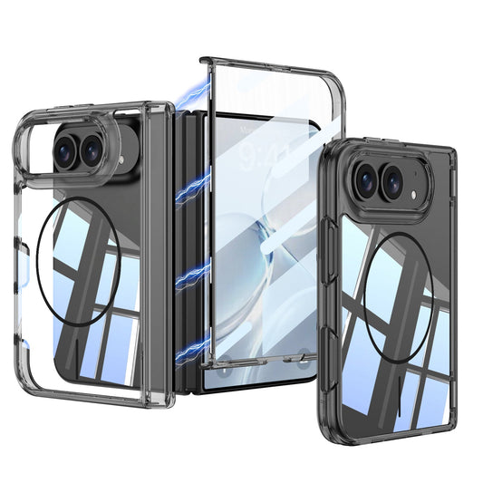 iPhone Duo - Magnetic Hinge Protection Clear Cover Built-in Tempered Glass Film & Magnetic Ring