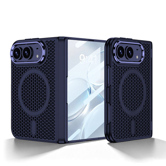 iPhone Duo  - Magnetic Hinge Protection Honeycomb‑Mesh Cooling Cover Built-in Tempered Glass Film & Magnetic Ring