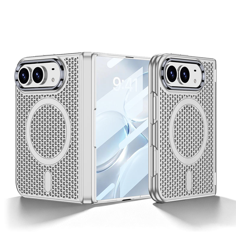 iPhone Duo  - Magnetic Hinge Protection Honeycomb‑Mesh Cooling Cover Built-in Tempered Glass Film & Magnetic Ring