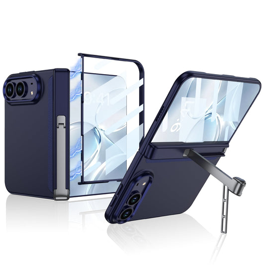 iPhone Duo - Magnetic Hinge Protection Business Cover Built-in Tempered Glass Film & Tri‑Fold Side Kickstand