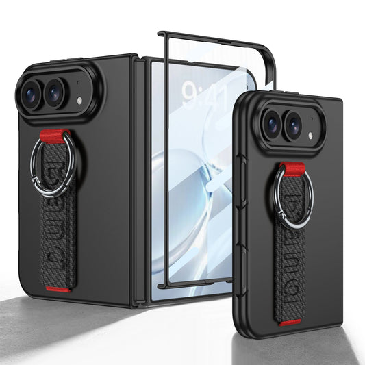 iPhone Duo | Slim Full‑Coverage Phone Case Built-in Tempered Glass Film & Wrist Strap with Finger Ring Grip