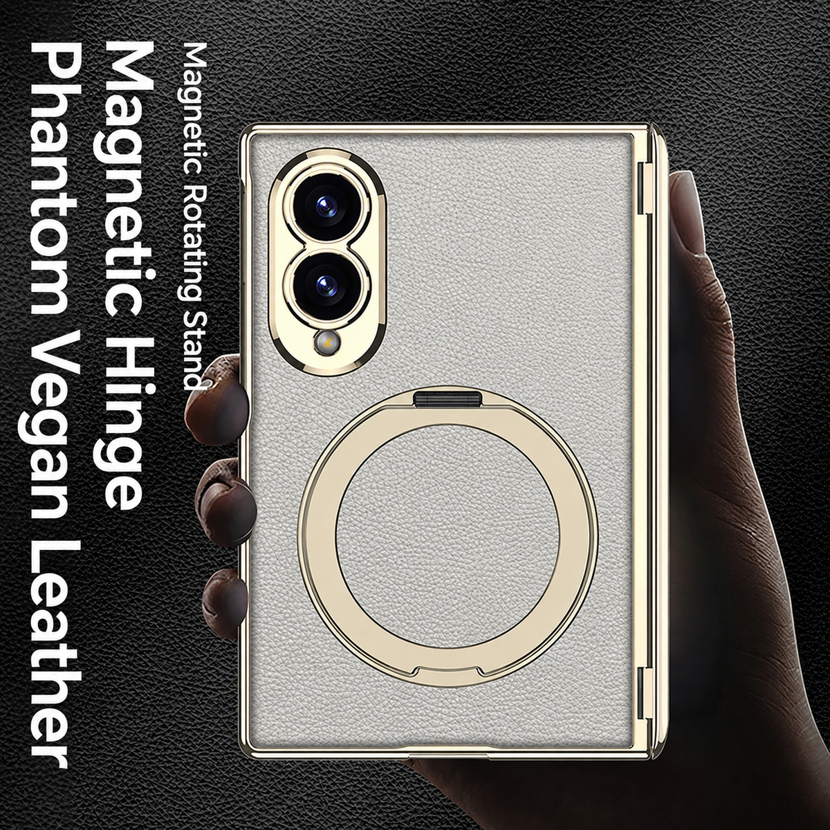 Luxurious Leather Golden Plating Phone Case with Built-In Tempered Glass & Magnetic Bracket For  Galaxy Z Fold8 Wide Ultra