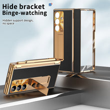 Load image into Gallery viewer, Aluminum Alloy Frame Magnetic Bracket All-Inclusive Electroplating Leather Cover For Galaxy Z Fold 7/6/5/4/3
